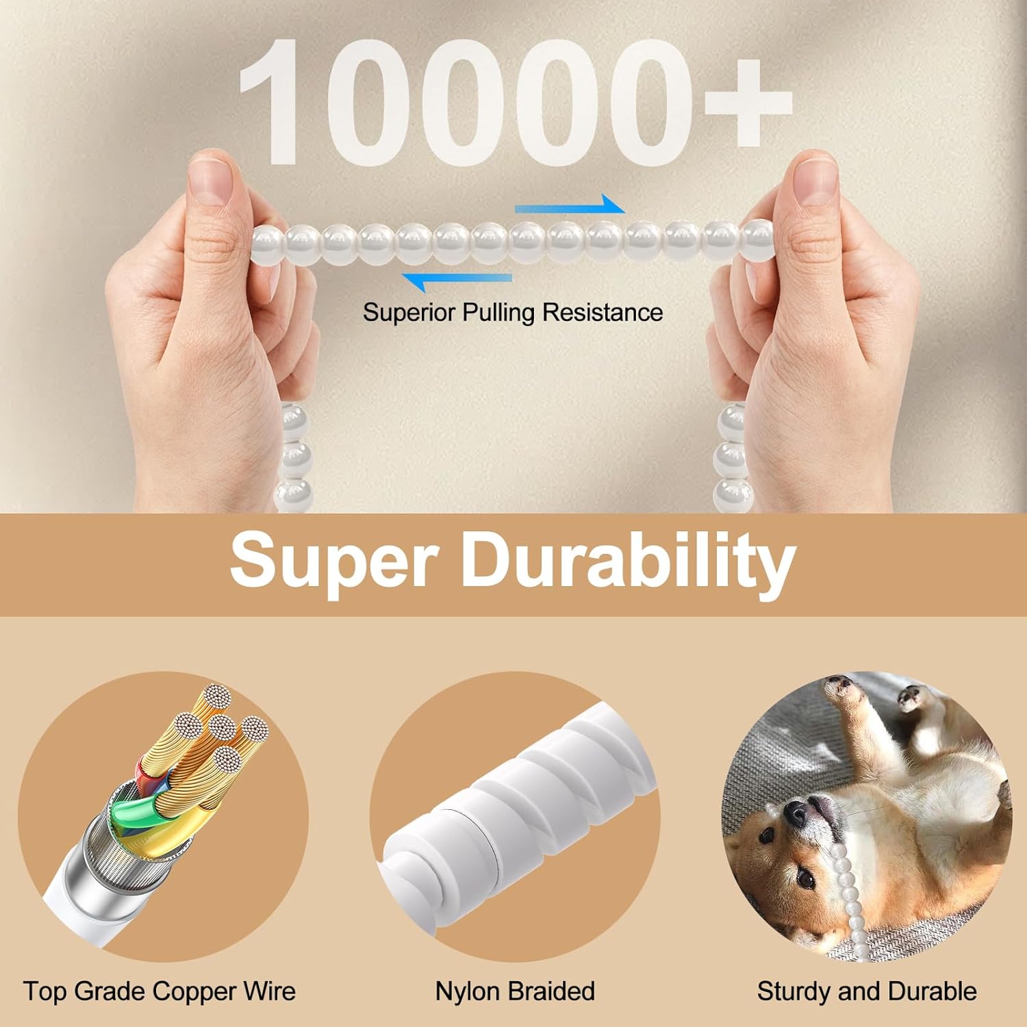 USB to USB C Cable for iPhone 17 Charging Cord 3.3FT Beaded Pearls iPhone Charger Cord for iPhone 17 16 15 Plus Pro Max Air 16E Type C Charger Fast Charging Cable for Samsung Galaxy S25 S24 iPad 10th